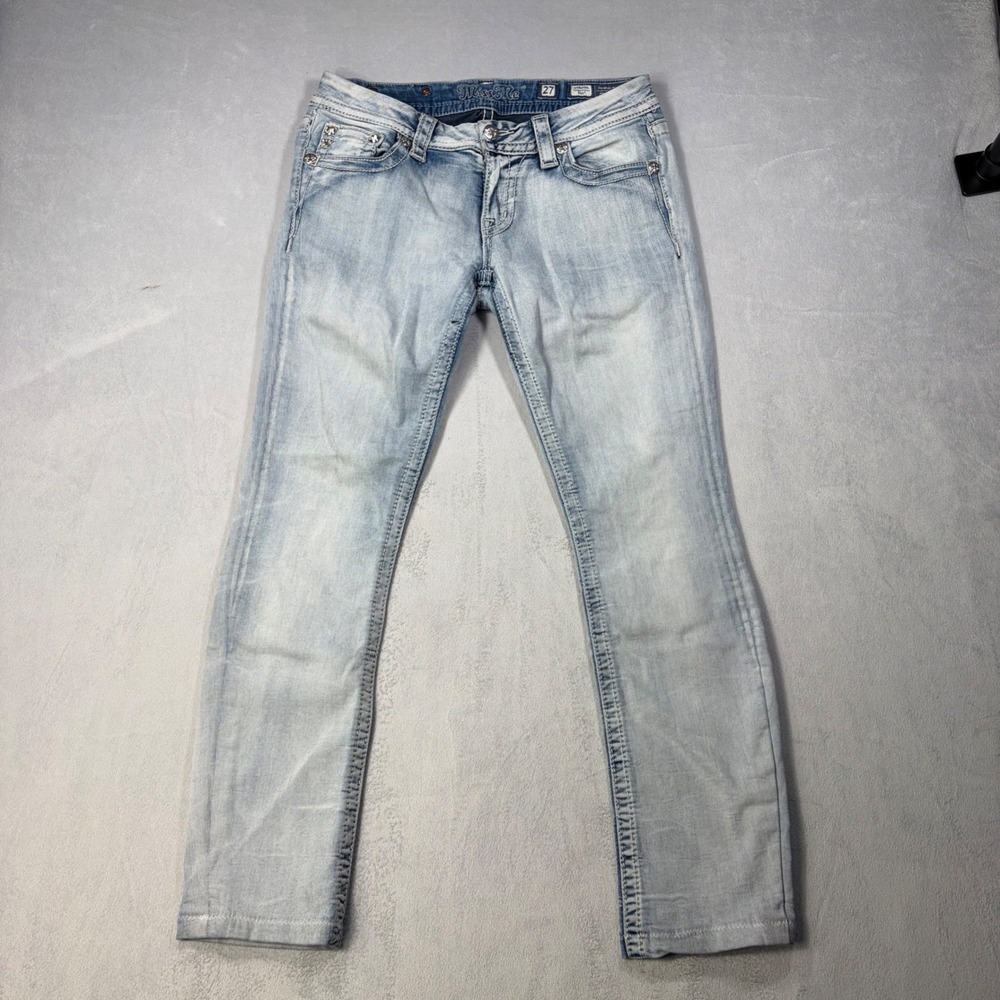 Miss Me Signature Boot Jeans women's size 27 Light Wash Embellished JE8549BR